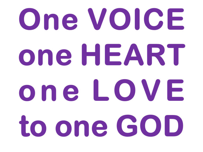 Das Motto des ONE VOICE GOSPEL CHOIR BERLIN: one VOICE, one HEART, one LOVE to one GOD